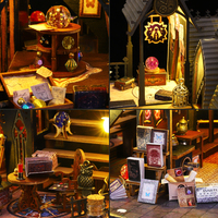 Casa de Muñecas de Madera DIY con Diseño de Cabaña Mágica Gótica, Mini Escena de Librería, Modelo de Casa de Muñecas, Artesanía de Madera Hecha a Mano, Regalo de Decoración para el Hogar