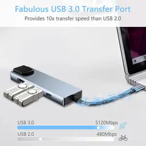 5 In 1 Splitter Compatibele Adapter Multipoort Type C Usb 3.0 Hub Ondersteuning Pd Opladen Hdmi Rj45 Ethernet Poort Docking Laptop