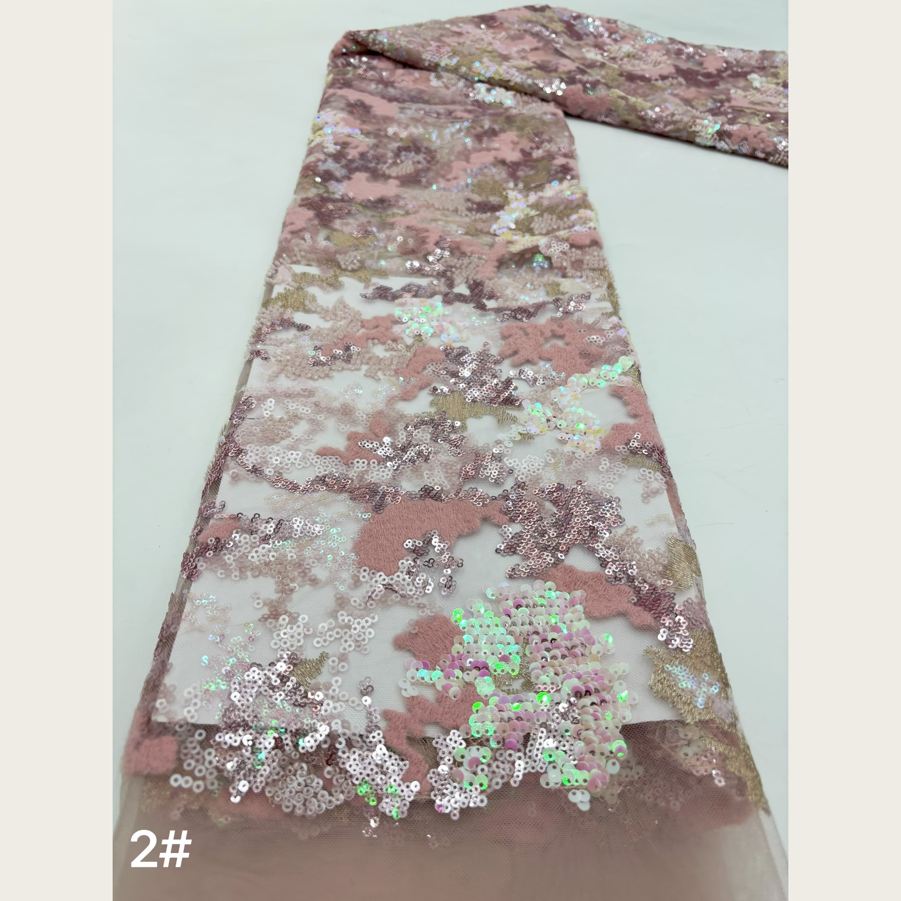 Complex Technology Heavy Industry Lace Fabric Embroidered Anti-Bacteria Polyester/Metallic Medium Weight + Bead + Color Line +