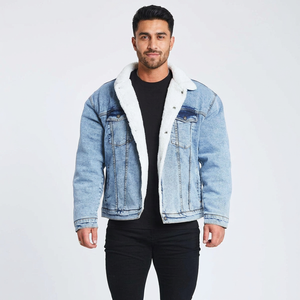 <b>Customized</b> Design Men's <b>Denim</b> Rain <b>Jacket</b> with Solid Breathable Button Front Fashionable Stand Collar for Boys - Product Image 1