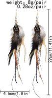 Boucles d'oreilles créoles pendantes personnalisables en gros, style bohème vintage fait main, avec longues pampilles et plumes véritables, pour femmes