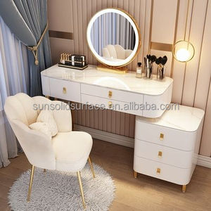 Combohome 48" Fluted Convertible Makeup Vanity <strong>Desk</strong> Large 36" Lighted Mirror Modern <strong>Top</strong> Vanity Table 5 <strong>Drawers</strong> <strong>for</strong> Bedroom Hotel - Product Image 2