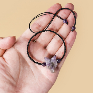Braccialetto con Testa di <span class=keywords><strong>Lupo</strong></span> in Cristallo Naturale Intagliato a Mano, Corda Intrecciata Regolabile, Pietra Energetica Curativa - Product Image 3