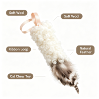 Jouet à mâcher pour chat en fausse fourrure naturelle, avec plumes, pour le jeu d'imitation, la chasse, la stimulation sensorielle et le divertissement autonome