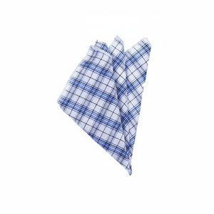 Blue <b>White</b> Black Plaid Checked Cotton <b>Pocket</b> <b>Square</b> - Product Image 2