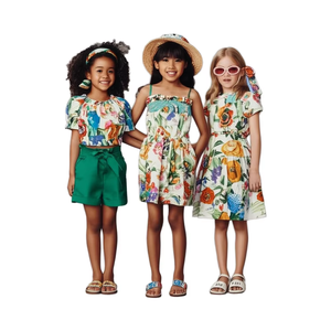 Vêtements d'été pour enfants, robe à imprimé floral assortie, vêtements de luxe à la mode pour sœurs, ensemble d'été, OEM - Product Image 1