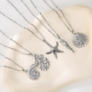 Collana Impermeabile in Acciaio Inossidabile PVD con Ciondolo <span class=keywords><strong>a</strong></span> Forma di Pesce, Conchiglia e Stella Marina con Catena di Perline per Gioielli da Festa - Product Image 3