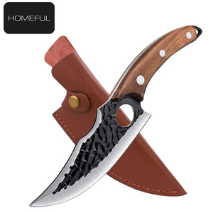 Cuchillo de desollar forjado a mano con orificio para el dedo, cuchillo de caza de hoja fija con mango de madera y funda de cuero, cuchillo para acampar al aire libre - Product Image 1