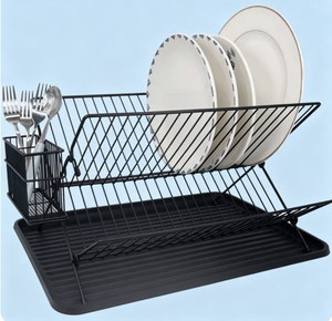 Escurridor de Platos de Bambú de <span class=keywords><strong>2</strong></span> Niveles con Revestimiento de Polvo Negro - Product Image 4