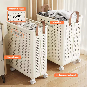 Chất lượng cao mạnh mẽ bền nhựa lưới quần áo giỏ giặt cản trở giỏ cho lưu trữ nhà sử dụng với bánh xe - Product Image 2