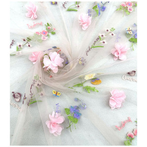 Tela de flores <span class=keywords><strong>bordadas</strong></span>, tela de <span class=keywords><strong>tul</strong></span> rosa claro, tela de cortina de encaje Floral 3D, tela bordada para vestido de niña - Product Image 6