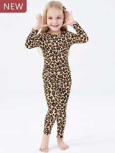 ملابس نوم مضلعة مع كشكشة ظريفة من الفهد تان ملابس نوم للفتيات ملابس نوم من الخيزران مجموعات ملابس الفتيات - Product Image 3