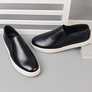 Mocassins en cuir véritable noir pour hommes, bout rond, à enfiler, semelle extérieure en caoutchouc respirant, semelle intermédiaire en EVA, chaussures décontractées toutes saisons - Product Image 3