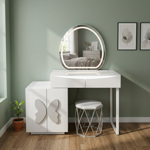 Mesa de Maquillaje Moderna con Espejo Iluminado y Almacenamiento para Dormitorio con Diseño de Mariposa - Product Image 2