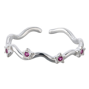 Glowluxe Starburst Open <strong>Ring</strong> <strong>Wavy</strong> Band Pink Decorative Accents 925 Sterling Silver Polished Finish Contemporary Jewelry - Product Image 1