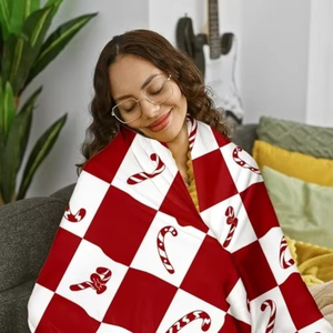 Couverture tricotée de Noël motif canne à sucre pour la décoration intérieure et les voyages – Idée cadeau Secret Santa - Product Image 3