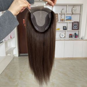 Topper de Cabello Humano Europeo con Base de Seda Anudada a Mano de 6x6.5 para Mujer, Color Chocolate, con Clip, Nudos Invisibles, Aspecto Natural - Product Image 5