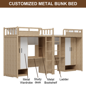 2025 Mới Hiện Đại <span class=keywords><strong>Twin</strong></span> & Kích Thước Đầy Đủ Kim Loại Đầy Đủ Giường Tầng Khung Với Bàn Thang Tủ Lưu Trữ Cho Trường Học Nhà Thanh Niên Khách Sạn Phòng Ngủ - Product Image 2
