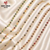 Colliers de tennis délicats en acier inoxydable plaqué or PVD 18K, avec cristaux multicolores, trèfle et fleur colorée, style luxe léger pour femme