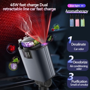 Nouveau <span class=keywords><strong>chargeur</strong></span> de <span class=keywords><strong>voiture</strong></span> D1 <span class=keywords><strong>4</strong></span>-en-1 45W avec aromathérapie, lumière étoilée, deux prises rétractables, charge rapide Type-C pour Android et iPhone, adaptateur C7 - Product Image 2