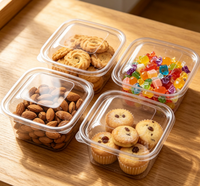 Boîte à friandises carrée transparente en plastique à charnières, avec couche extérieure résistante aux rayures, pour noix, biscuits, mini-pâtisseries, collations, confiseries de fêtes et cadeaux