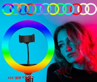 Lampu Ring Tripod Led RGB, lampu cincin fotografi, dudukan Tripod Multi warna, lampu bisa disesuaikan 12 inci 14 inci 18 inci