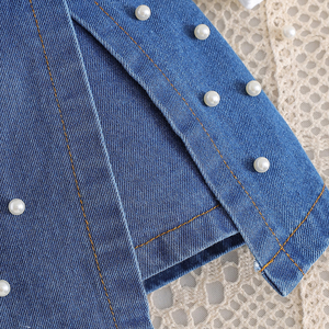 Ensembles de vêtements pour filles, hiver, col montant à volants, rayures verticales, tricot, culottes en denim, 2 pièces, vêtements pour enfants - Product Image 6