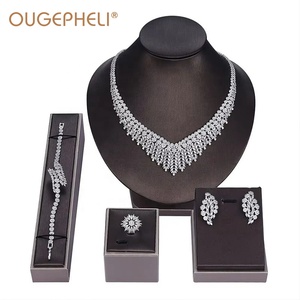 Conjunto de Collar, Pendientes, Pulsera y Anillo de Latón con Circonita OUGEPHELI para Mujer, Novia, Boda, Cena, Fiesta - Product Image 1