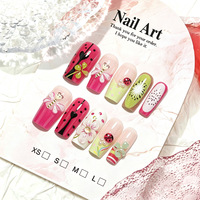 24 faux ongles à presser, forme amande, motifs coccinelle, abeille, kiwi, fruit du dragon, avec gelée et lime à ongles, vente en gros et dropshipping