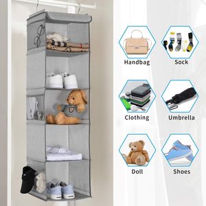 Organiseur de placard suspendu à 5 étagères, lot de 2, 43x12x12 pouces, avec 6 poches latérales pour le rangement des vêtements, utilisation en chambre - Product Image 6