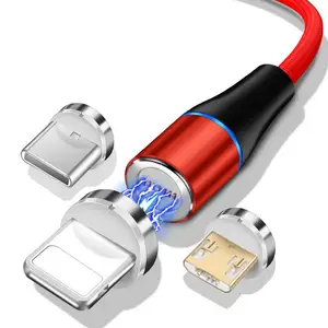 DC09 360旋转USB充电器发光二极管磁铁3合1磁性充电线，适用于iphone微型C型手机