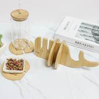 Sous-verres et sets de table personnalisés en bambou 3D en forme de baleine, écologiques, mignons, anti-chaleur, de forme irrégulière pour la salle à manger