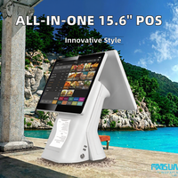 Système de point de vente (PDV) tout-en-un 15,6 pouces pour restaurant, Windows 7-11, Android 11-14, Google GMS Play Store, NFC, imprimante QR, ISEE/OEM/ODM, 3 ans
