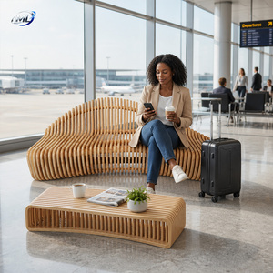 Modern Solid Wood Durable Comfortable Waiting Chair Curved <b>Bench</b> Wooden Seating for Hospital Hotel Mall Office - Product Image 6