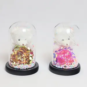 Fornecedor de vidro dourado para presente, mini flores de animais de vidro, rosas artificiais em cúpula de vidro com luz LED para presentes femininos