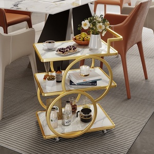Petit chariot <span class=keywords><strong>de</strong></span> service en métal à 3 étagères pour la livraison <span class=keywords><strong>de</strong></span> nourriture, <span class=keywords><strong>l</strong></span>'hôtellerie, les boissons, le thé, le service <span class=keywords><strong>de</strong></span> gâteaux, luxe <span class=keywords><strong>l</strong></span>éger haut <span class=keywords><strong>de</strong></span> gamme, mobile - Product Image 3