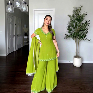 Conjunto de Salwar Kameez de Georgette con Bordado a Mano de Zorro, de Secado Rápido, Kurthi, Palazzo y Dupatta, Traje de Fiesta de Boda para Mujer - Product Image 1