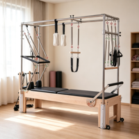 Reformer Pilates Full Tower en Bois d'Érable avec Système Trapèze Complet et Ressorts de Résistance Multiples, Équipement de Fitness pour Studio de Pilates et Salle de Sport