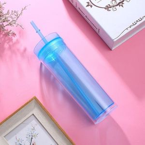 Gobelet isotherme double paroi en acrylique 16oz avec couvercle et paille pour salle de sport, vestiaire, sauna, club - Product Image 1