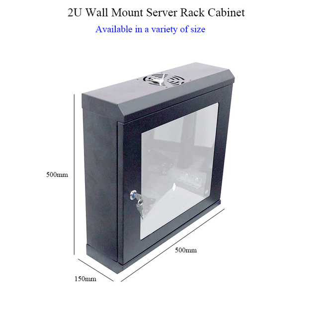 19inch 2U Enclosure Telecom Data Wall Box Server Rack Glass Door Small Wall Mount Network Cabinet