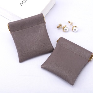 8*8 Cm Custom Logo Pu Leather Jewelry Pouch Cosmetic <b>Mini</b> Watch Ring Packaging Bag Storage Gift Leather Pouch - Product Image 4