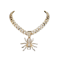 Chaîne cubaine glacée avec alliage Hip Hop et pendentif araignée en or avec strass Bling Collier ras du cou