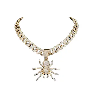 Iced Out Cuban Chain With Hip Hop Alloy And Bling Rhinestone Gold Spider Pendant Choker Necklace