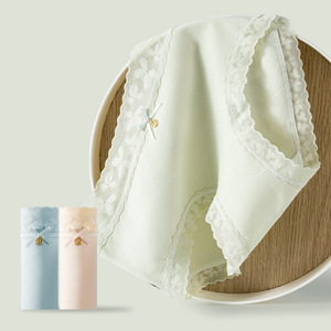 Ropa interior de algodón con encaje para mujer, cintura media, seda de morera 7A, entrepierna antibacteriana, transpirable, estilo hipster, para uso diario, color liso - Product Image 1