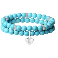 Nouvel ensemble de 2 bracelets d'amitié unisexe faits à la main en forme de cœur de 8 mm pour femme, idéal pour exposition ou cadeau