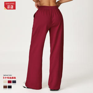 Pantalon de jogging ample taille haute en molleton bouclette pour femme, bleu nuit, coupe décontractée, idéal pour la course en extérieur - Modèle EWK2044 - Product Image 2