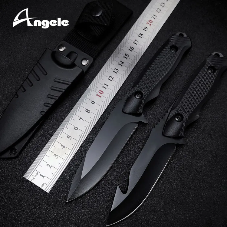 Coltello dritto per esterni ANGELE all'ingrosso 440C lama nera manico In ABS tutto In un Design coltello a lama fissa per caccia da campeggio all'aperto