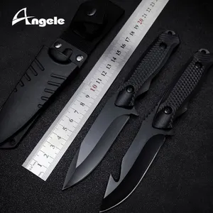 ANGELE Venta al por mayor Cuchillo recto para exteriores 440C Hoja negra Mango de ABS Diseño todo en uno Camping Caza Cuchillo de hoja fija para exteriores