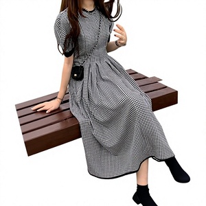 Japanese Single-Style Eid Loose Floor Length Long-Sleeve Modest Solid Floral <b>Mushroom</b> Collar Abaya <b>Dress</b> for Adults - Product Image 1