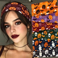 Ikat Kepala Halloween untuk Wanita Anak-anak Ikat Rambut Motif Laba-laba Tengkorak Labu Ikat Kepala Kain Kostum Pesta 6 Warna Grosir